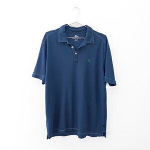 Tommy Bahama Short Sleeve Collared Polo Shirt Solid Navy Blue Size XL